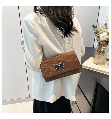 Butterfly Embellished Ladies Underarm Bag Double Chain Tote PU Women Large Capacity Shoulder Bags_img_5