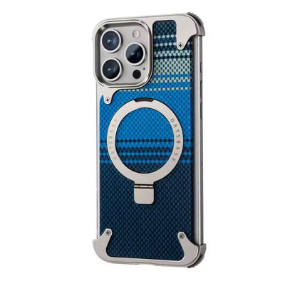 Kevlar Aramid Fiber Texture MagSafe Metal Frameless Shockproof Cover_img_4