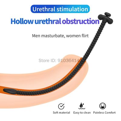 Male Hollow Urethral Catheter Urine Urethra Sounding Silicone Penis Plug Dildo Dilator Ejaculation Delay Sex Toys for Men Adults_img_5