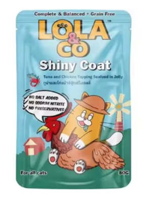 Lola & Co SHINY COAT Pouch Cat Food Tuna & Chicken Topping Seafood in Jelly for All Cats 80gm_img_0