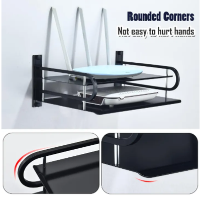 2 Layer New Metal Wifi Router Stand Double Layer Wall Mounted Home decorator - (Black)_img_1