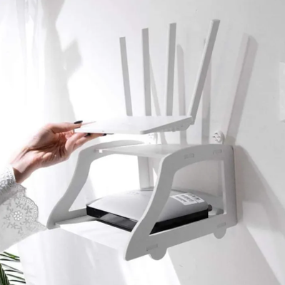 2 Layer New Metal Wifi Router Stand Double Layer Wall Mounted Home decorator - (Black)_img_2