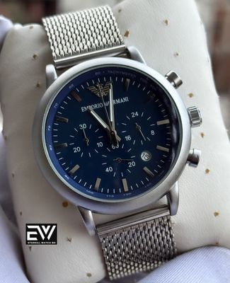 ARMANI MASH CHAIN MATTE BLUE DIAL SILVER CASE_img_0