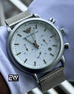 ARMANI MASH CHAIN MATTE WHITE DIAL SILVER CASE_img_2