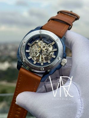 FOSSIL AUTO NEW MUSTARD BELT BLUE DIAL_img_0