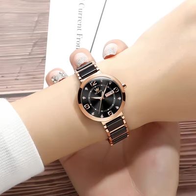 OLEVS 5005L Ladies Chain Watch- Black Dial- Rose Golden Bezel- Black+Rose Golden Chain- TF Code OL946CF_img_1