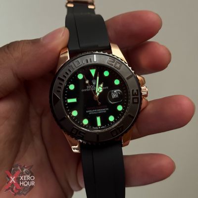 Rolex Yacht Master | Silicon Strap | Rose gold with black dial bezel_img_1