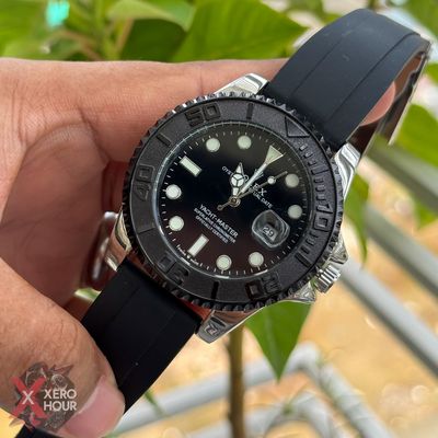 Rolex Yacht Master | Silicon Strap | Silver Body Black bezel dial_img_3