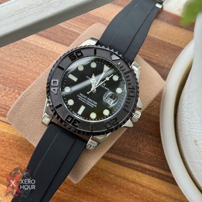 Rolex Yacht Master | Silicon Strap | Silver Body Black bezel dial_img_8