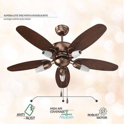 Polycab Superia SP02 48" Designer Remote Control BLDC Underlight Ceiling Fan (Antique Copper Rosewood) PC-101_img_3