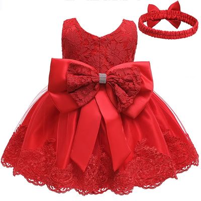 Baby Girls Princess Lace Bow Party Dress with Headband (0 to 4 years)_img_6