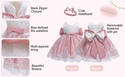 Baby Girls Princess Lace Bow Party Dress with Headband (0 to 4 years)_img_1
