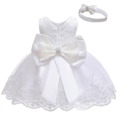 Baby Girls Princess Lace Bow Party Dress with Headband (0 to 4 years)_img_5