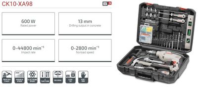 CROWN Professional Impact Drill With 98pcs Set of Tools & Accessories, Electric drill set, Model: CK10-XA98_img_7