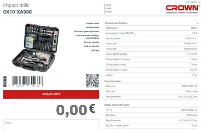 CROWN Professional Impact Drill With 98pcs Set of Tools & Accessories, Electric drill set, Model: CK10-XA98_img_10