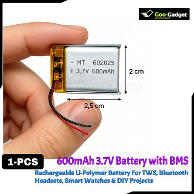 600mAh 3.7V Rechargeable Li-Polymer Battery with BMS – For TWS, Bluetooth Headsets, Smart Watches & DIY Projects_img_0