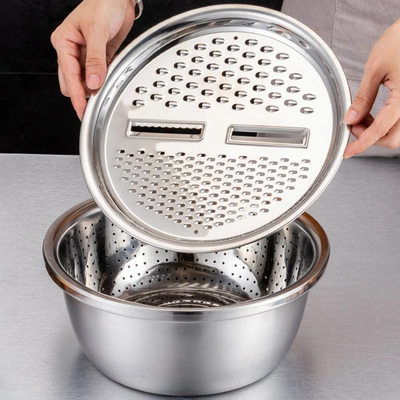3-in-1 Stainless Steel Vegetable Cutter with Drain Basket Easy Food Prep for Southeast Asian Buyers Grater Basin for Fruits Vegetables_img_1