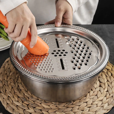 3-in-1 Stainless Steel Vegetable Cutter with Drain Basket Easy Food Prep for Southeast Asian Buyers Grater Basin for Fruits Vegetables_img_4