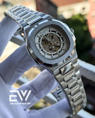 PATEK AUTOMATIC SKELETON SILVER CASE WHITE DIAL_img_0