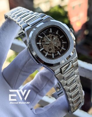 PATEK AUTOMATIC SKELETON SILVER CASE BLACK DIAL_img_0
