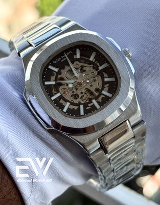 PATEK AUTOMATIC SKELETON SILVER CASE BLACK DIAL_img_3