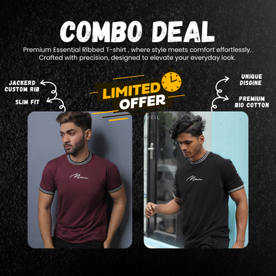 Essential Ribbed T-Shirts – 2-Piece Combo Pack Maroon & Black_img_0