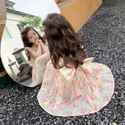 Kids Girls Big Bow Chiffon Floral Princess Dress (2 to 7 years)_img_3