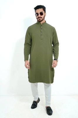 প্রিমিয়াম মাইক্রোস্টিচ ফেব্রিক এর সলিড কালার পাঞ্জাবি - অলিভ কালার_img_0