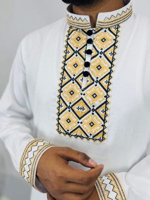 luxury embroidery  White panjabi Code LE-3_img_4