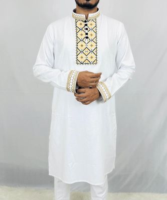 luxury embroidery  White panjabi Code LE-3_img_5