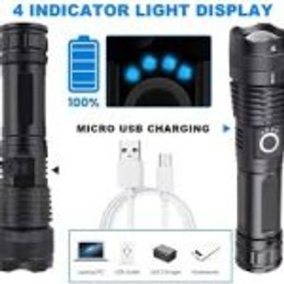 Rechargeable Zoom LED Flashlight USB Torch Light – With Battery_img_0