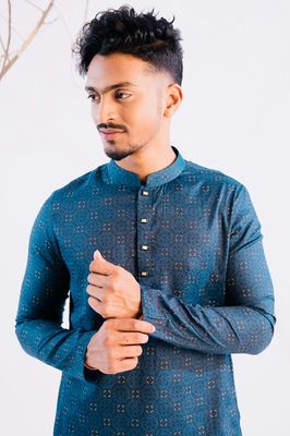 Jacquard Cotton Classic Panjabi for Men-Brown (PJB-016)_img_0