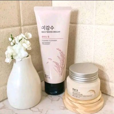 korean Rice Water Bright Foaming Cleanser and Rice Ceramide Moisturizing Cream_img_1