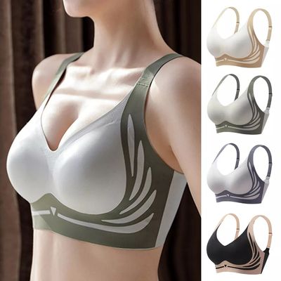 Lifting Anti-Sagging Wireless Push-up Bra V-Neck Underwear Four Rows Of Buckle BraBreathable Adjustable Non-Marking Comfortable_img_2