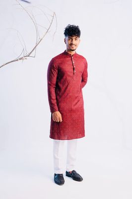 Jacquard Cotton Classic Panjabi for Men-Maroon(PJB-015)_img_3