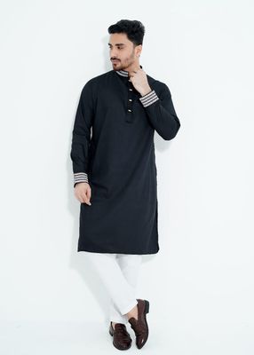 FlexTone Premium Quality Embroidery Panjabi/ Color>Black_img_0