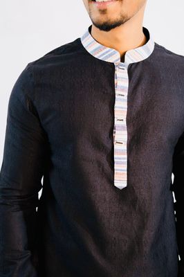 Cotton Classic Panjabi for Men- Black with contrast (PJB-011)_img_2
