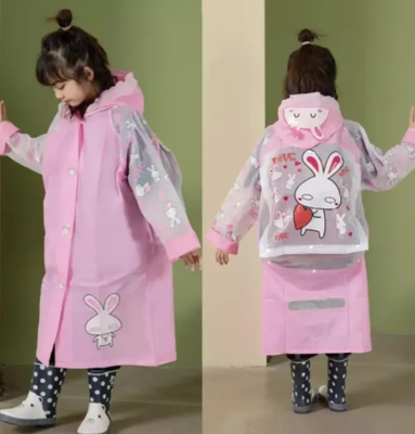 Students Raincoat With School Bag Pocket Children Raincoat Waterproof Girls Cartoon Animal Style Kids Rain Coat (Random Design)- (5yers to 15 years)_img_0