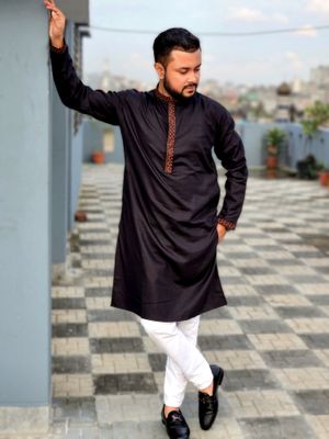 premium elite plate embroidered panjabi code 802(black color)_img_1