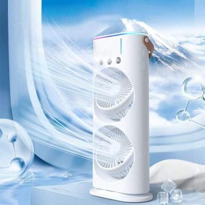 3 in 1 Double Head Led Light Water Spray Portable Ice Mist Cooling Fan_img_1