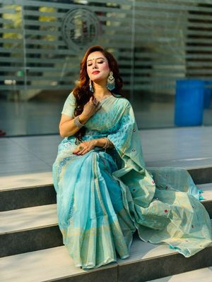 লাইটওয়েট ও আরামদায়ক সেমি মসলিন ব্লক প্রিন্ট শাড়ি_img_0