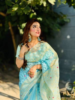 লাইটওয়েট ও আরামদায়ক সেমি মসলিন ব্লক প্রিন্ট শাড়ি_img_2