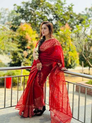 লাইটওয়েট ও আরামদায়ক সেমি মসলিন ব্লক প্রিন্ট শাড়ি_img_8