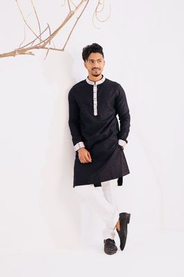 Cotton Classic Panjabi for Men- Black with contrast (PJB-011)_img_1