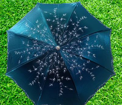 Ladies Fashionable And Elegant Anti Uv Sunshade Print Border Lace Umbrella_img_0