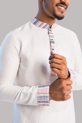 Cotton Classic Panjabi for Men- White with contrast (PJB-010)_img_1