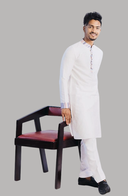 Cotton Classic Panjabi for Men- White with contrast (PJB-010)_img_2