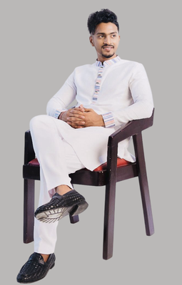 Cotton Classic Panjabi for Men- White with contrast (PJB-010)_img_3