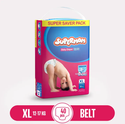 SuperMoM XL Size 40pcs Belt System Baby Diaper for 12 to 17 Kg Babies_img_0