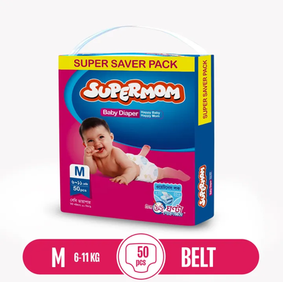 SuperMoM M Size 50pcs Belt System Baby Diaper for 6 to 11kg Babies_img_0